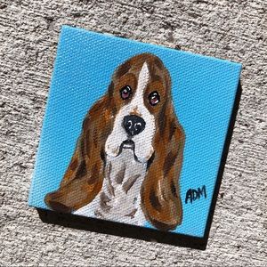 Magnet basset hound  hand painted canvas art dog blue painting